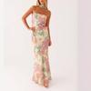European and American Spring and Summer New Temperament Socialite Satin Backless Tube Top Digital Printing Dress
