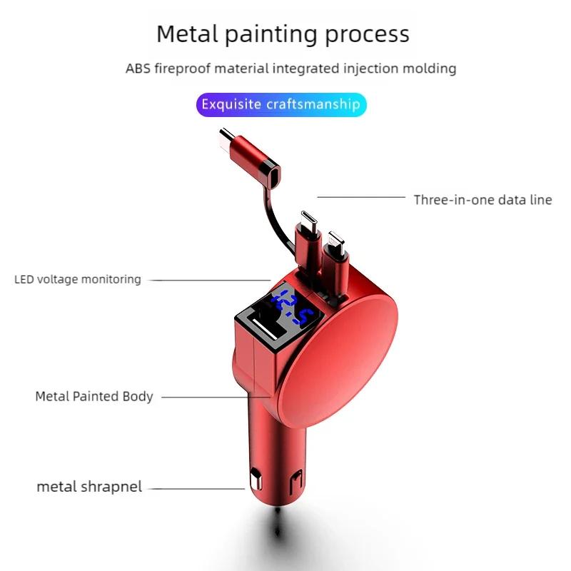 Retractable Charging Cable For Car Multi Port 3 In1 Fast Charging Car Charger Adapter Multi Charging Cord Type-C Cable For 12V