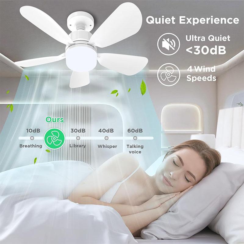 Ceiling Fan with Light 5 Blades Fan Light With Remote Control Dimmable E27 Mini Fan Lights for Home Dining Room Bedroom Lighting
