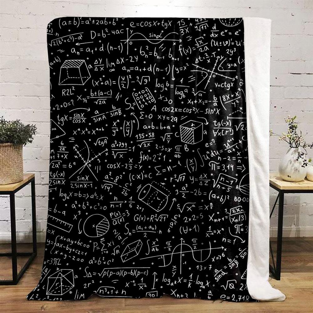 The pattern consists of mathematical formulas, graphs, and geometric shapes. for all seasons blanket lunch break throw gift