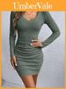 Euro Style Bodycon Dress With Ribbed Fabric And Vneck For Casual Winter Wear