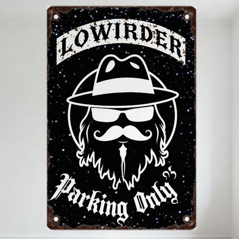 Vintage Rustic Metal Tin Sign Lowrider Man Fedora Hat Mustache Beard Parking Only Sign Decor for Bar Club Home Man Cave