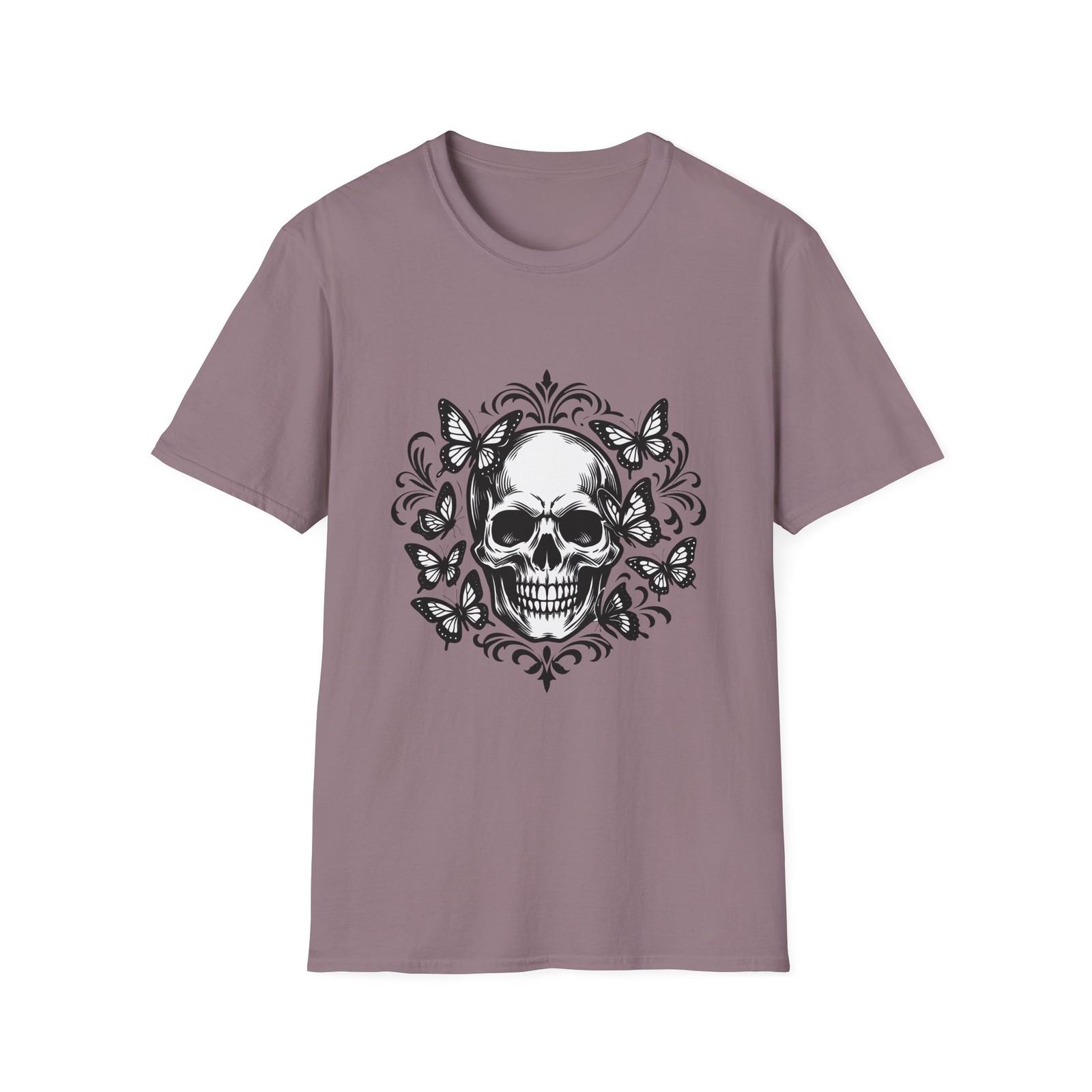 Unisex Softstyle T-Shirt Skull Butterflies Gothic Dark Tattoo Floral Ornate S