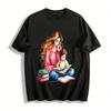 Warm Parent Child Reading Print Adult Top Pure Cotton T-shirt