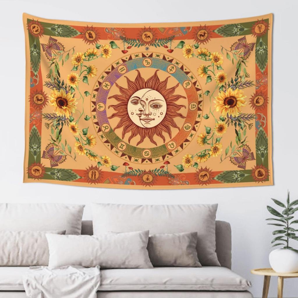 Wildflowers Vertical Wall Hanging, Illustrative Reference Chart Tapestry With Word, Beige White Vintage Tarot Flag Straight