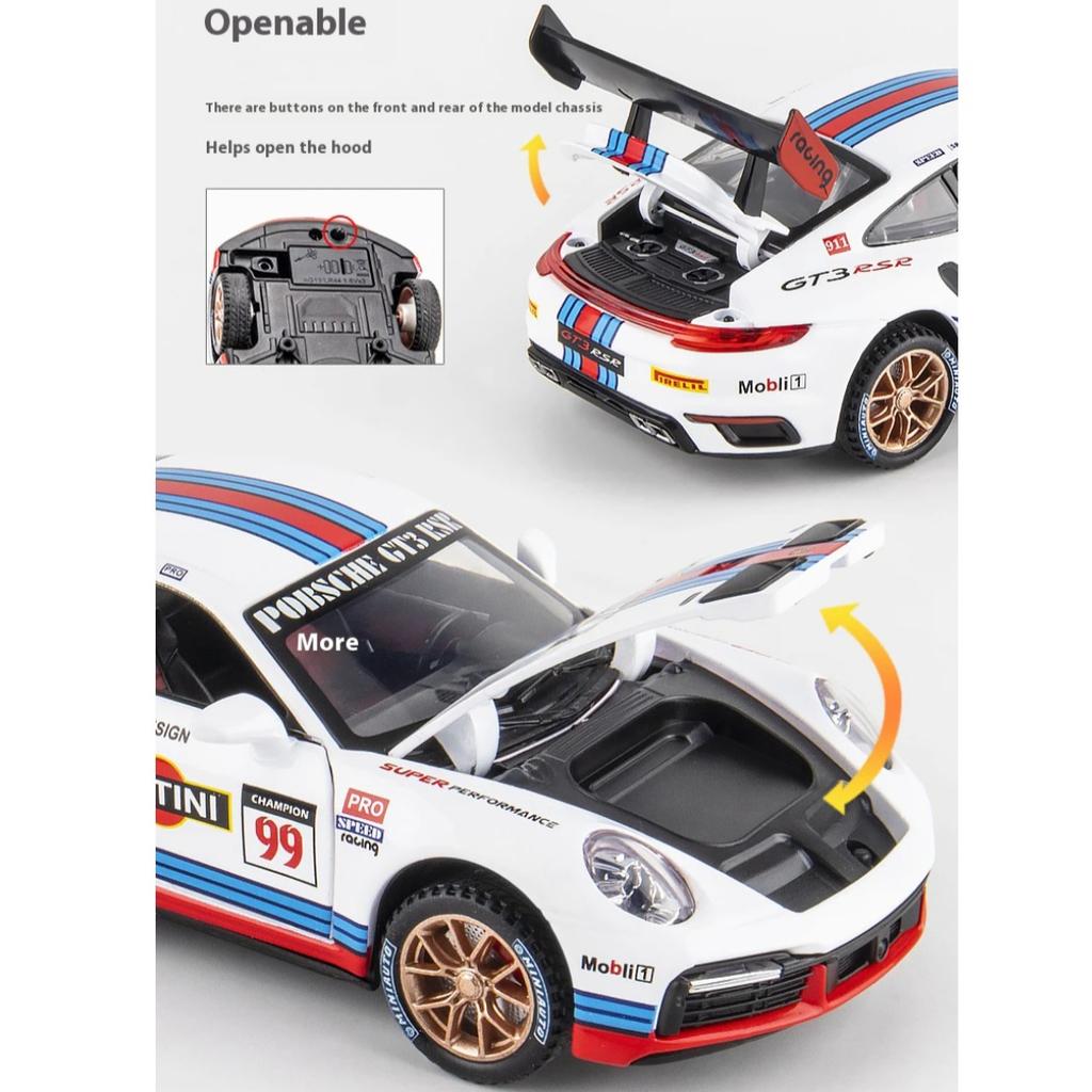 1/32 Scale Simulation Porsche 911 GT3 RSR Alloy Racing Model Ornaments Children's Holiday Gift, Open Door Sports Car Model Boy Toys