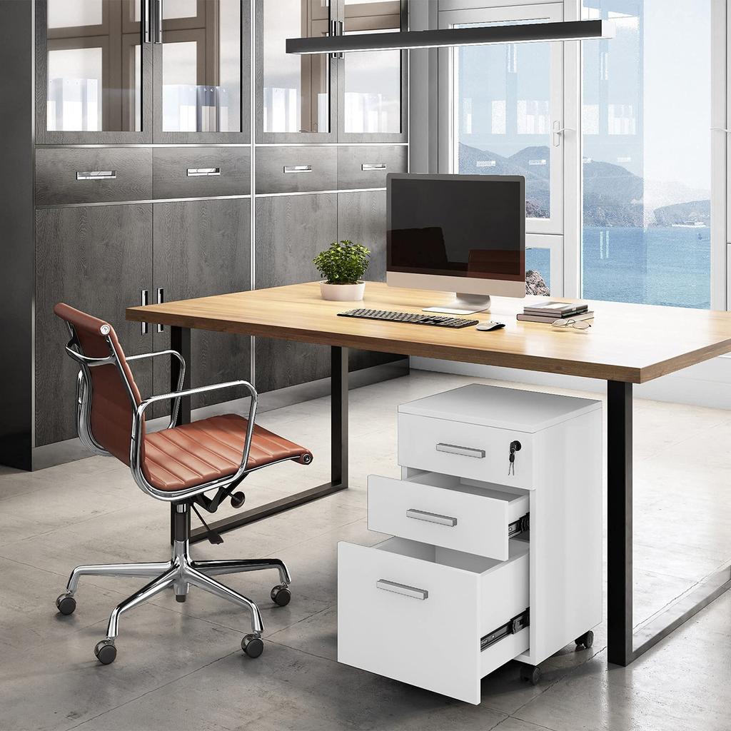 File Cabinet 3 Drawer With Lock Printer Stand Lateral Mobile Under Desk Organizer Wooden Wheels Adjustable Shelves Home Room