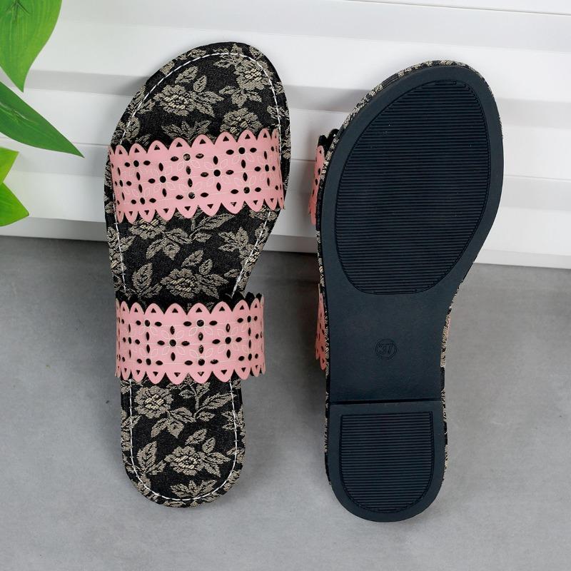 Summer Outer Wear One Word Flip Flops Printed Hollow Out Fashion Lightweight Casual Sandal Flops