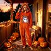 Women's Halloween Printed Flannel Romper Jumpsuit for Holiday Party and Loungewear