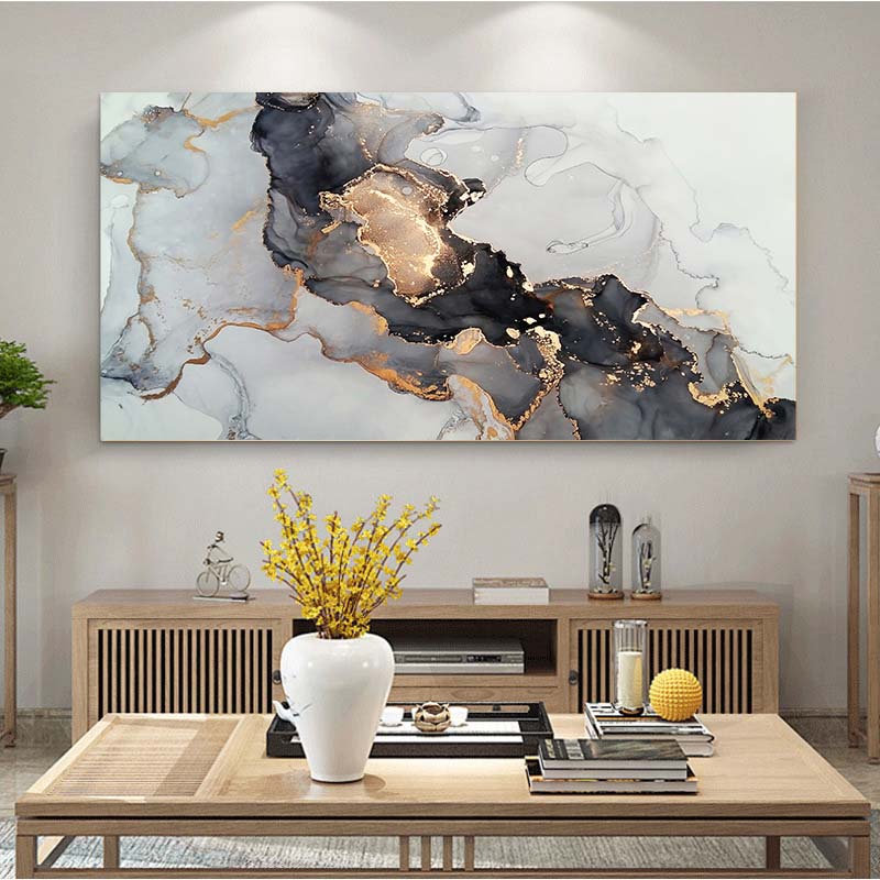 Abstract Gold Grey Black Geometric Cloud Canvas Painting Modern Marble Printing Art Wall Decoration For Home Room Decor Pictures