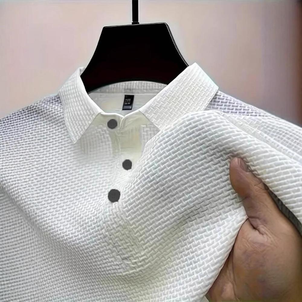 Golf Shirt Men Summer New Men's Lop-up Hollow Short-sleeved Polo Shirt Ice Silk Cool T-shirt Male