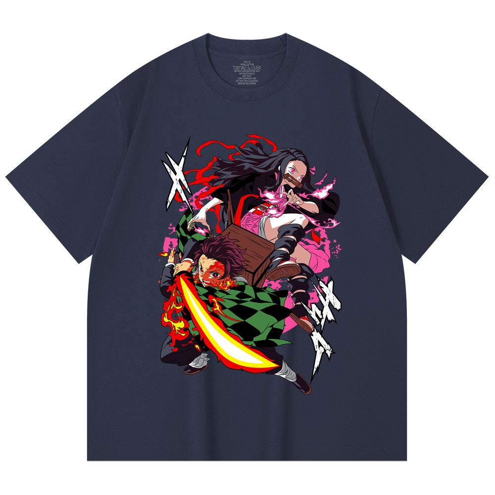 230 Gsm 100% Cotton Demon Slayer V3 Tanjiro Nezuko Print Unisex Heavy Cotton T Shirt