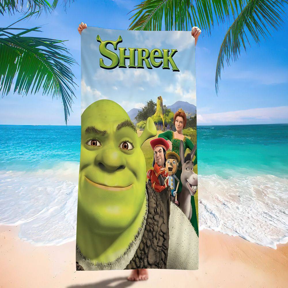 Klassiek Schattig Cartoon S-Shrek Grote Microvezel Strandlakens Sneldrogend Handdoek Zand Strandlakens Zwembad Handdoek Voor Reizen Zwembad Yoga W50*H100(CM)