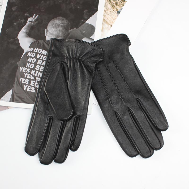 Men's Sheepskin Driving Gloves Solid Color Thin Single Leather Unlined Touch Screen Fashion Ripple Riding Motorcycle Gloves