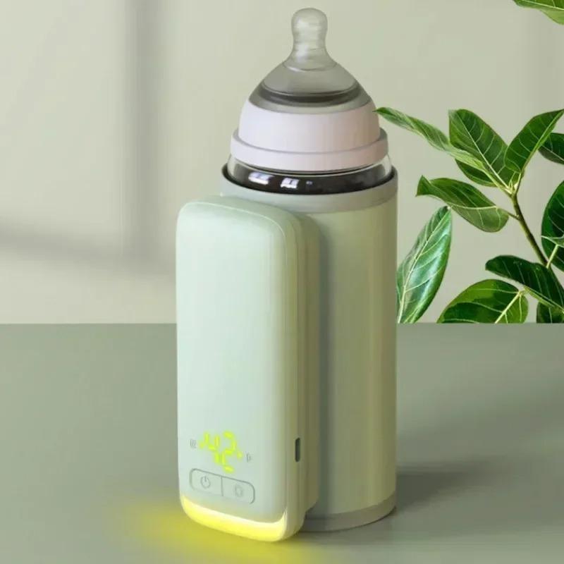 

Rechargeable Baby Bottle Warmer 6Levels Temperature Adjustment with Temperature Display Warmer Sleeve Feeding Accessories зелений