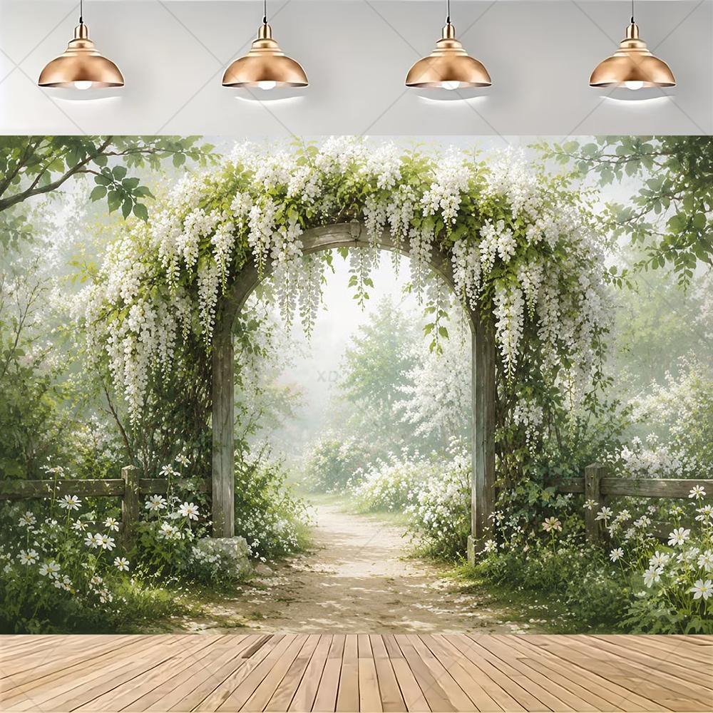 Romantic Floral Garden Arch, Purple Hortensia Background, Retro Banner with Flowers for, Wedding Decoration, Wedding Parties, Photography 120x90 CM
