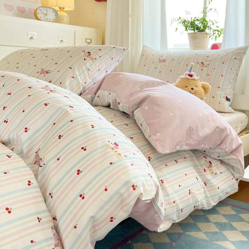 Class A 100% Pure Cotton Student Dormitory 3-Pcs Set Maternal And Infant Grade Cotton Skin-Friendly Small Floral Bed Sheet Quilt Set4-Pcs Set