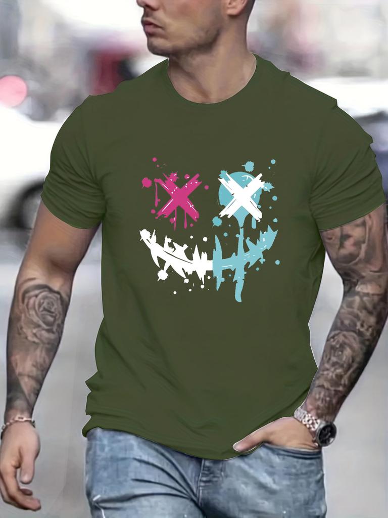 Sommer Herren 100% Reine Baumwolle Lässig Lockere Größe Smiley Face Muster Bedruckt Sport Bequem Rundhals Kurzarm T-Shirt