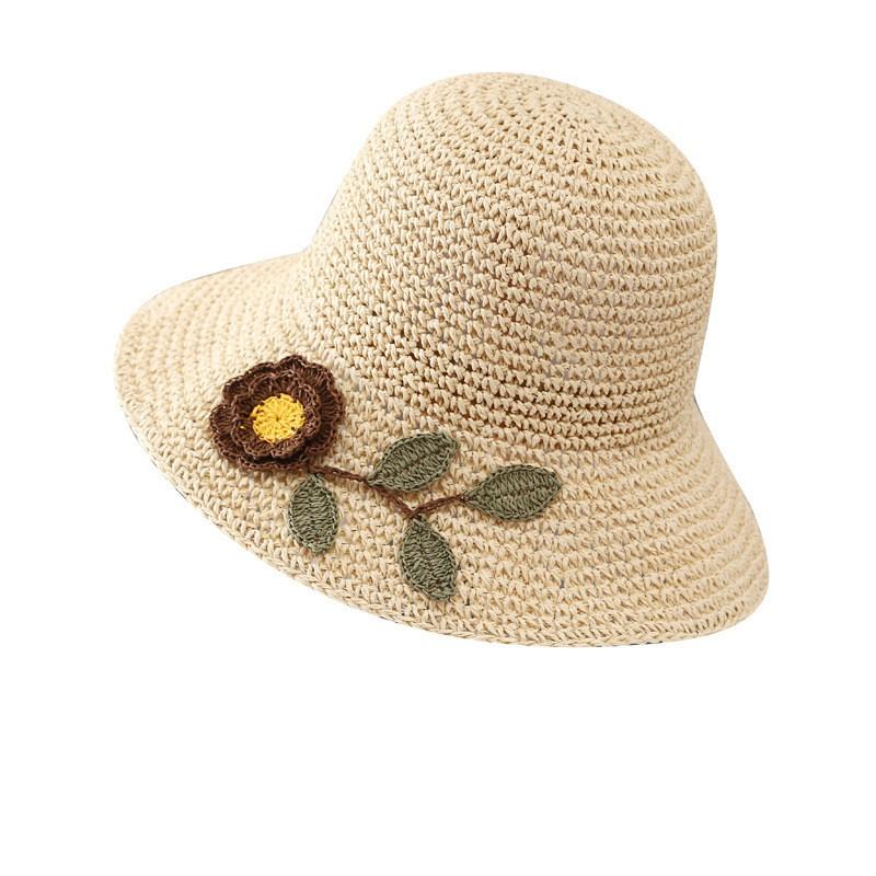 Womens Foldable Straw Hat With Wide Brim Beach Vacation Sun Protection Adjustable Size