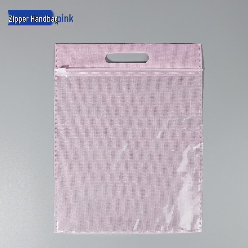 Semi-transparent Thickened Non-woven Zipper Bag with Handle for Clothes, Shoes, and Socks Storage.