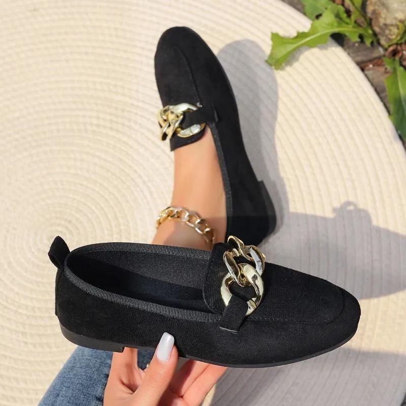 Fashion Ladies Shoes 2025 Loafers Women's Flats Fashion Office Flats Women Round Toe Slip On Metal Decoration Plus Size Shoes Women