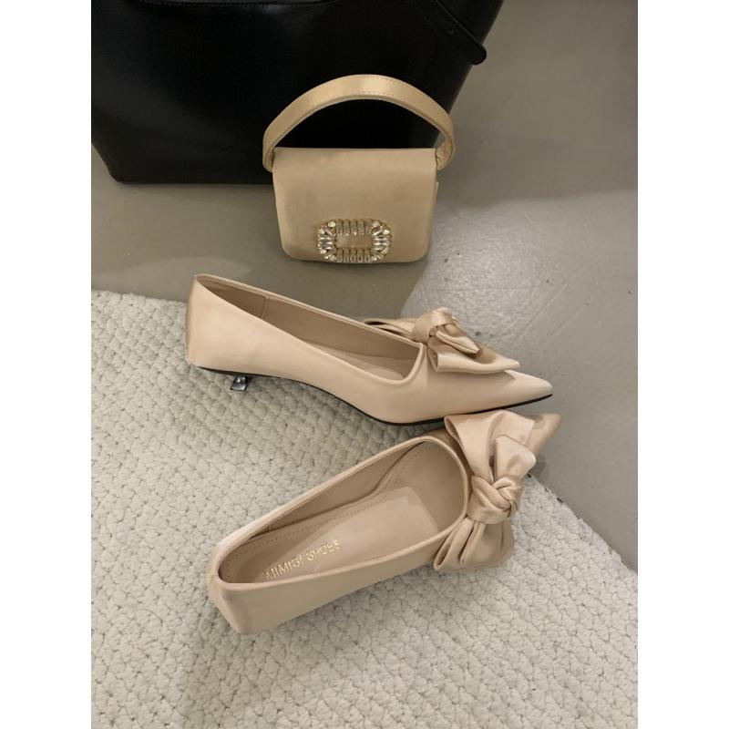 

Мягкая подошва не утомляет ноги, вечерняя обувь, остроносые французские туфли-лодочки для женской коллекции весна-осень 2025 года, для ношения с юбками, женская обувь 39 абрикосовый