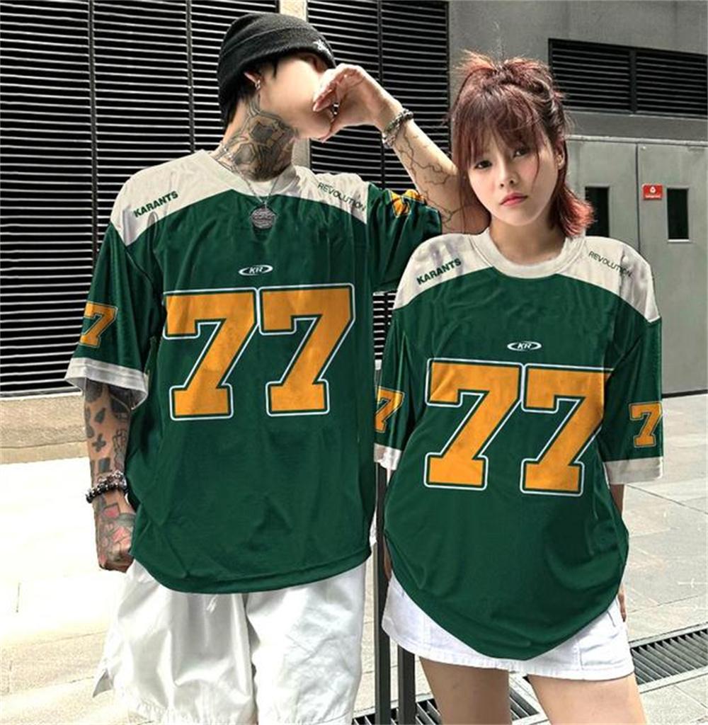 1 sztuka T-shirt dżersejowy z nadrukiem numeru i litery Koszulka kultury fanów Koszulka męska Street z krótkim rękawem High Street Hip Hop Oversize T-shirt