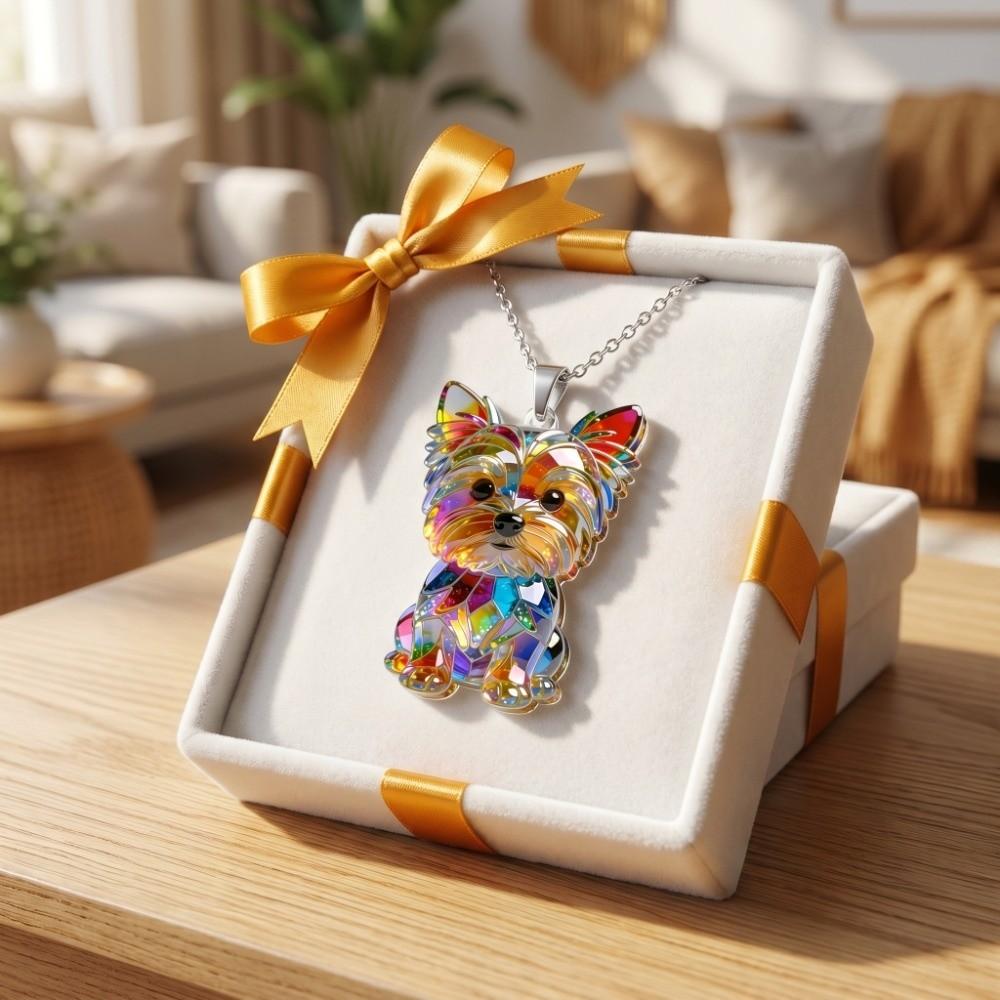 Friendship Yorkshire Terrier Necklace 2D Flat Dog Pendant Necklace Long Sweater Chain Women