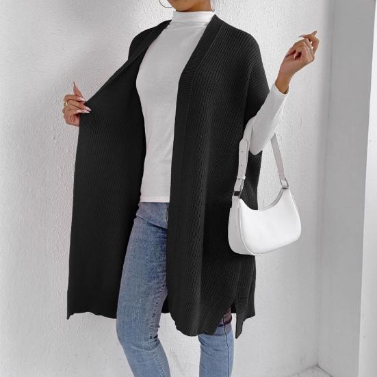 Kvinner Ensfarget Strikket Genser Vest Casual Løstsittende Cardigan Jakke Høst Vinter Strikkevest Kåpe