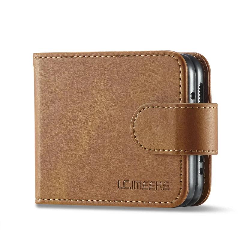 Calf Pattern Leather Case for Samsung Galaxy Z Flip 7 FE 6 5 4 5G Flip6 Cards Slot Wallet Flip4 Stand Skin Ultra Thin Cover