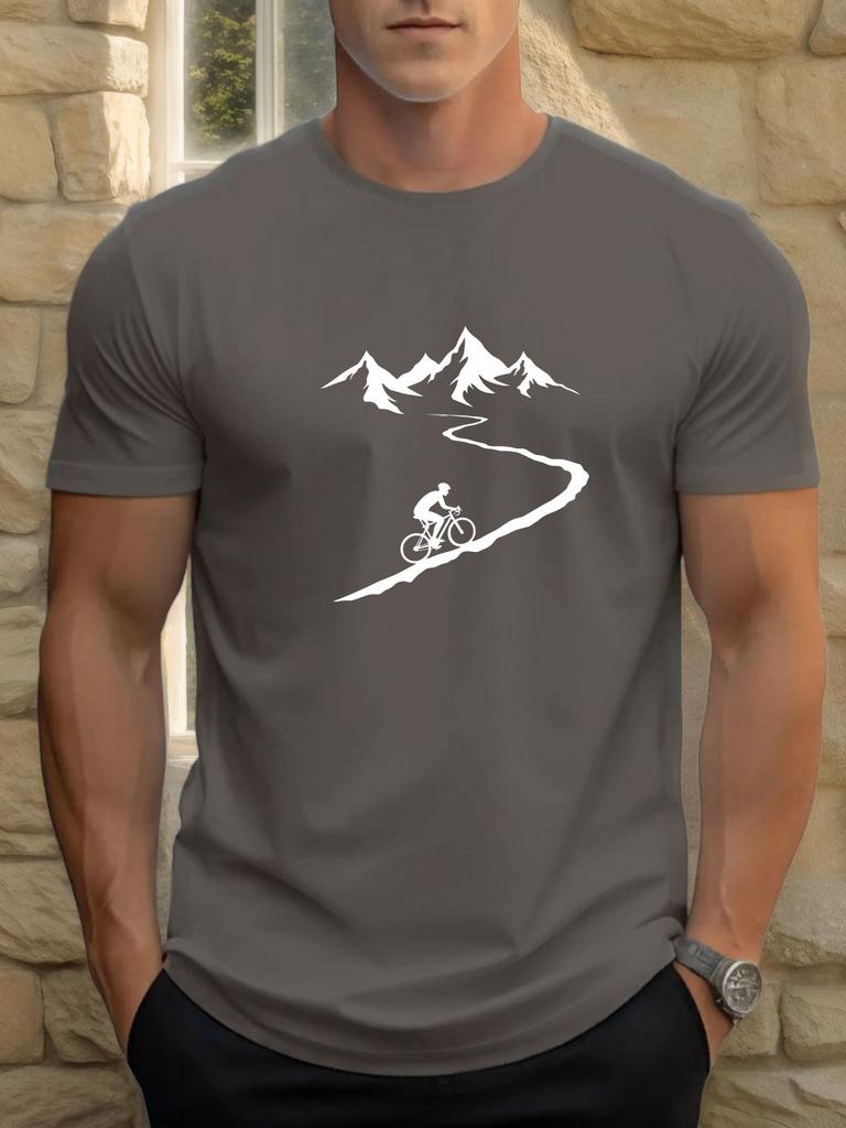 Summer Men's Casual Loose Fashion Cycling Pattern Print Sports Short Sleeve Crew Neck T-Shirt