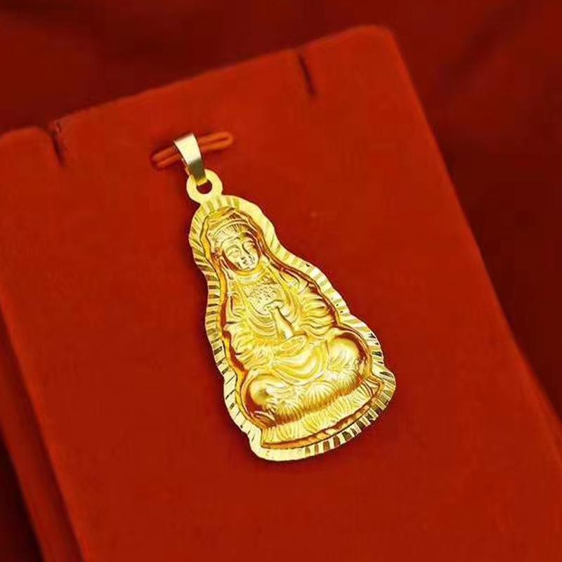 Gilt Brass Guanyin and Maitreya Buddha Pendant Necklace in Vietnamese Sand Gold for Men and Women