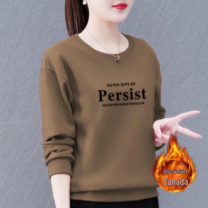 Huamian Women's Plus Size Velvet-Lined Sweatshirt - 2023 Autumn/Winter Casual Loose Fit Pullover Jacket