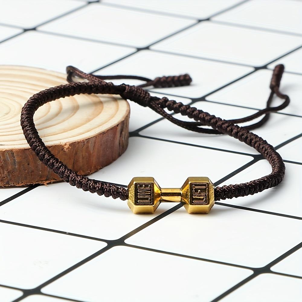 [Golden Silvery Bracelet] Golden Silvery Alloy Dumbbell Bracelet | Women's Fashion Charms Barbell Nylon Thread Braided Couple Gym Jewelry