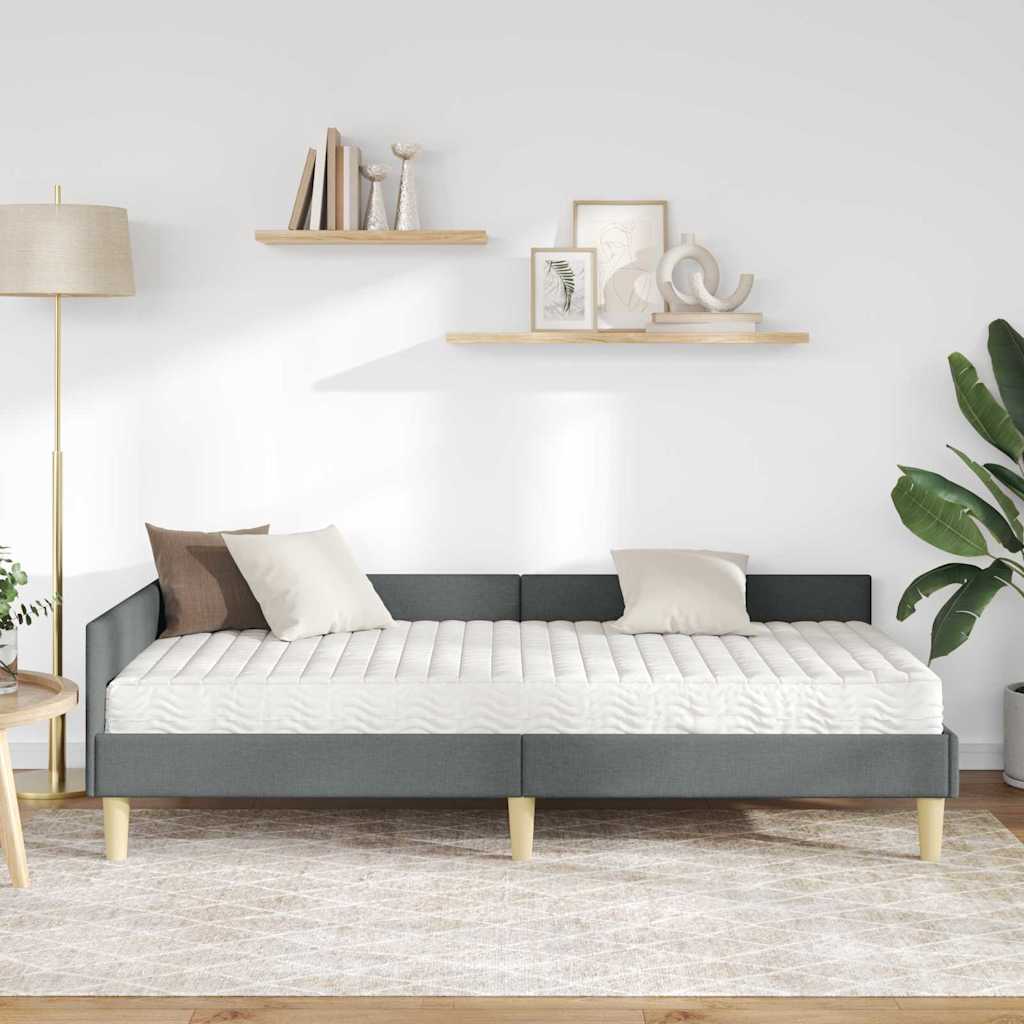 Corner Bed Frame with Mattress 2 pcs Grey Fabric