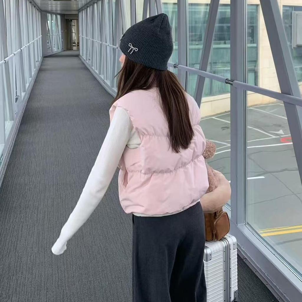 Damska kamizelka puchowa z białego kaczego puchu 90% - Jesień/Zima 2025 Luźna, Uniwersalna, Bezrękawnik dla studentów