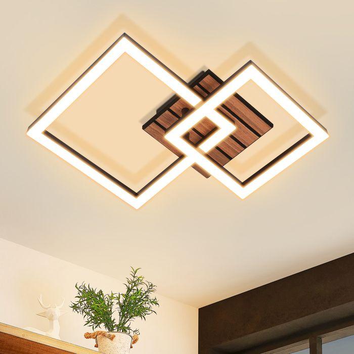 Lampa sufitowa - NETTLIFE - 14 W 3000 K - Czarny & drewno - wbudowana dioda LED - Nowoczesny design
