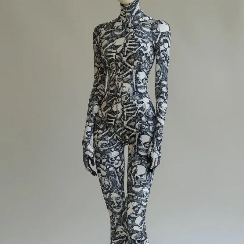 

Хэллоуин скелет принт косплей комбинезон боди женский сексуальный морфический костюм карнавальная вечеринка сценический показ костюм зентай новый монос Mujer M