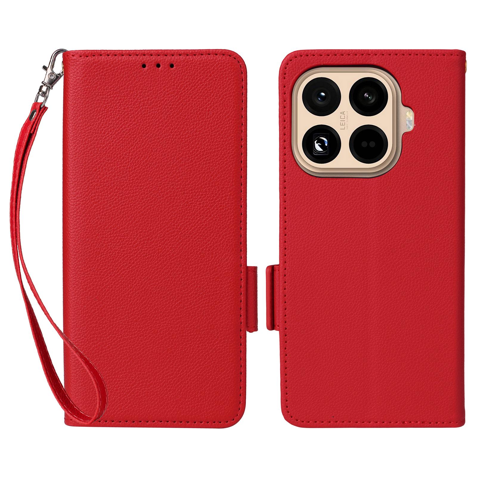 

For Xiaomi 15T Pro Case Litchi Texture Wallet Leather Phone Cover with Wrist Strap