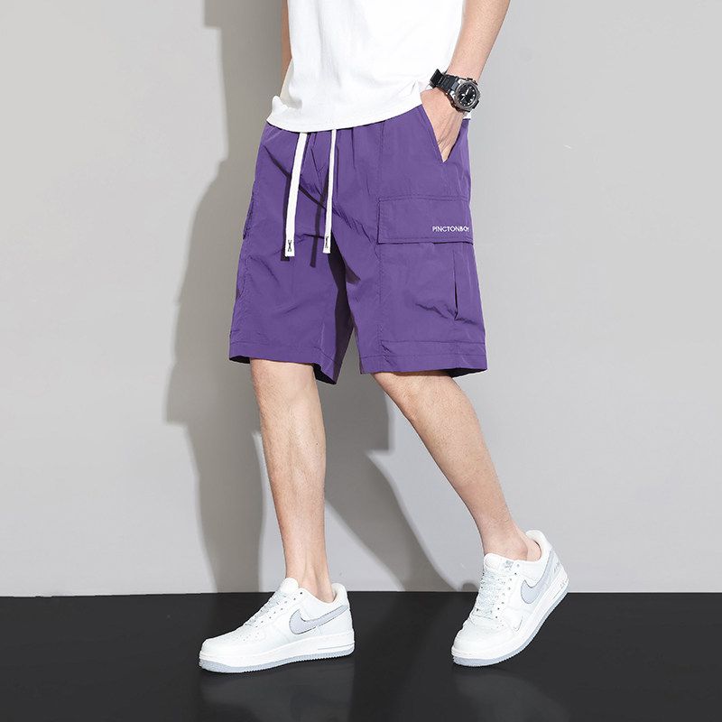 Men's Summer Loose-Fitting Beach Cargo Shorts with Large Pockets, Ice Silk Sports Shorts, Five-Point Pants