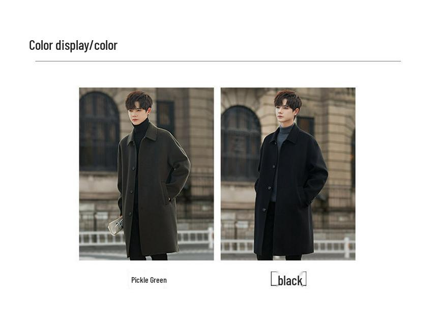 Hochwertiger Herren-Mittellanger Mantel aus 100% Wolle - Beidseitig, Schlichtes Design für Herbst/Winter
