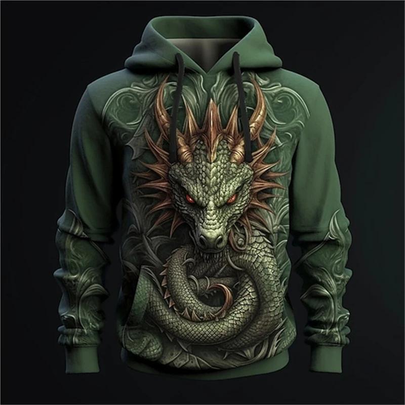 Herren-Hoodie mit chinesischem Drachen-Print, Mode 3D-Drachenmuster, neues Sweatshirt, Hip Hop Harajuku, übergroßer Pullover, Herrenbekleidung