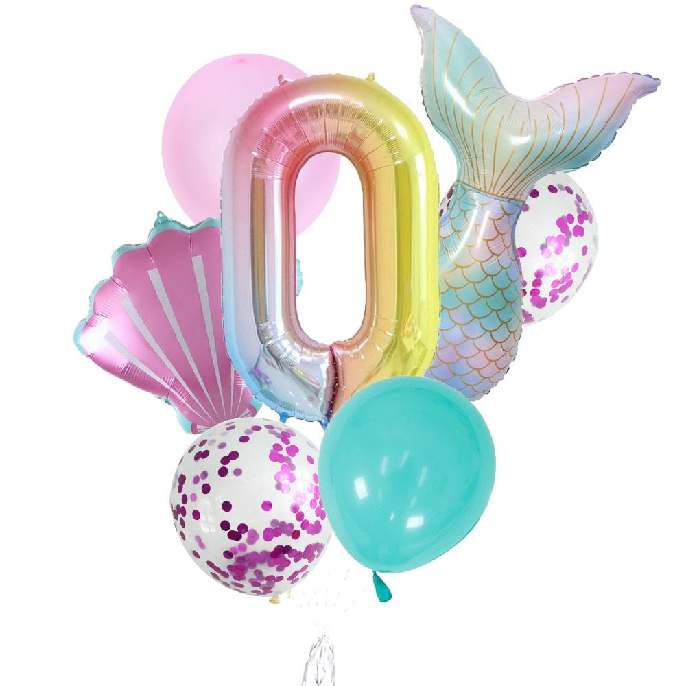 9Pcs/Set 32 Inch Mermaid Number Balloons Foil Balloon Helium Happy Birthday Party Decorations Kids Latex Ballon