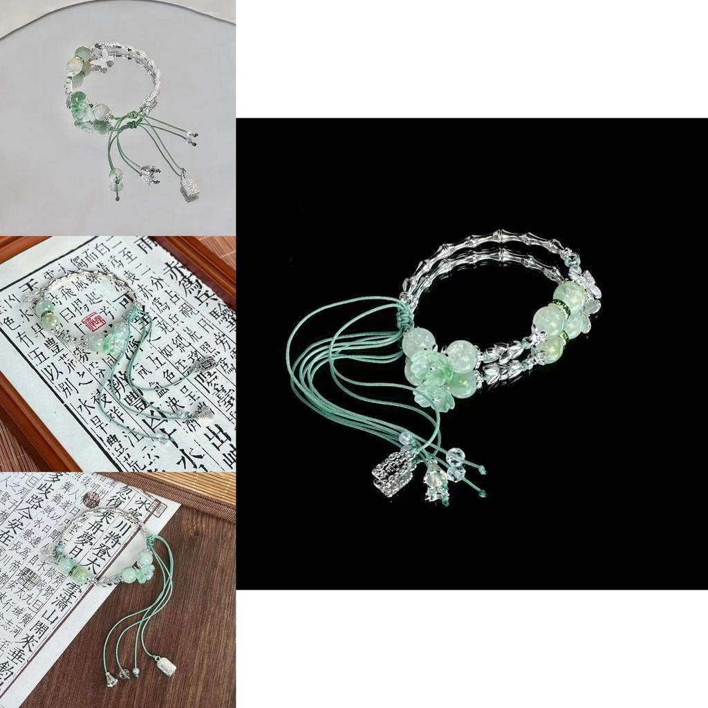 High Aesthetic Butterfly Bracelet For Women Cold Green Beaded Design New Chinese Style