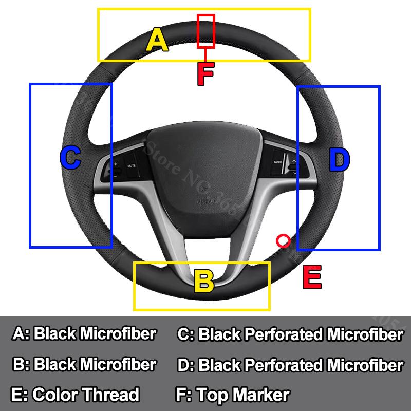 Black Steering Wheel Cover Wrap Artificial Leather Hand-sweing Protector For Hyundai Solaris Verna i20 i25 Accent 2008-2014