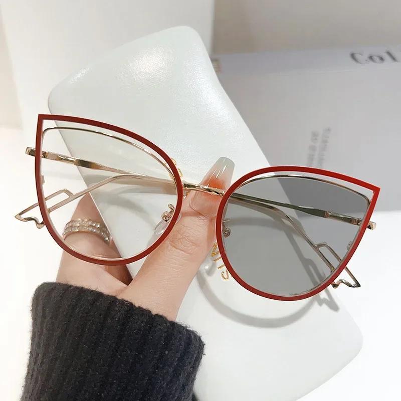 Color Changing Blue Light Blocking Glasses Women Men Stylish Photochromic Glasses Ladies Cat Eye Optical Spectacle Eyeglasses