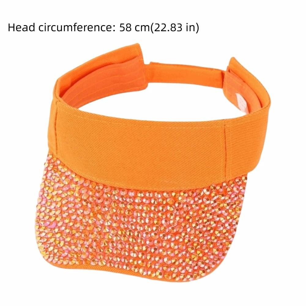 Fashionable Breathable Empty Top Hat Candy Colored With Embedded Rhinestones Sunshade Cap Wide Brim Diamond Encrusted Hat Summer