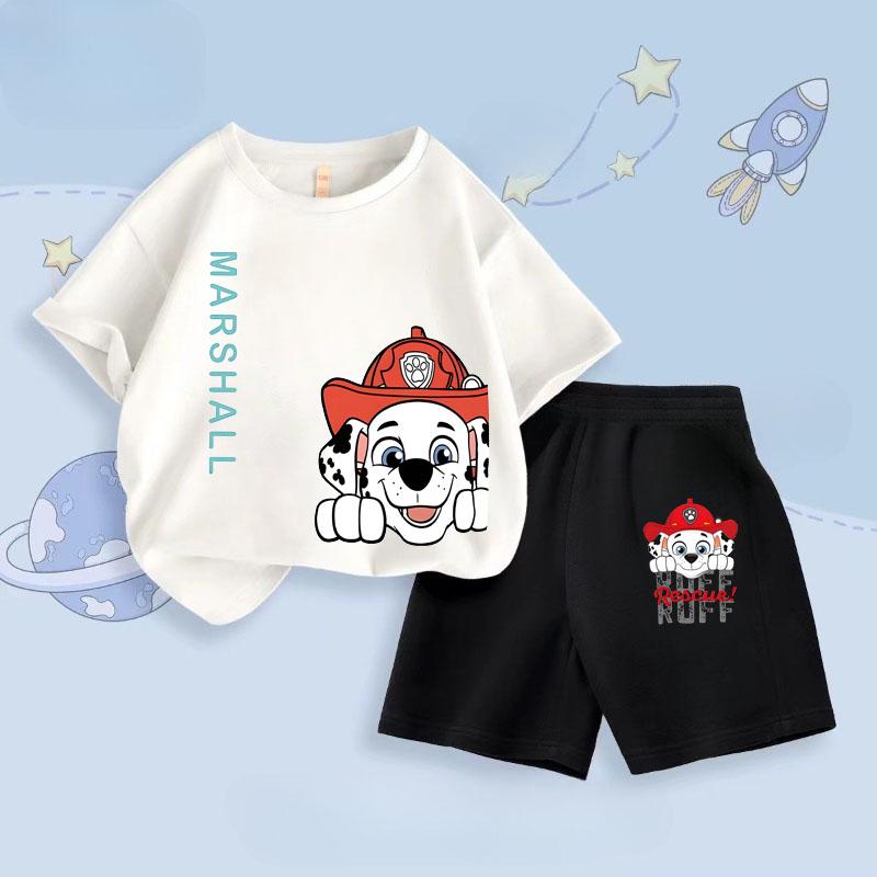 PAW Patrol Summer Boys Short Sleeved T Shirt Sets Cartoon Printed Children's Top Short Two Piece Suit Kids Breathabke Outfits