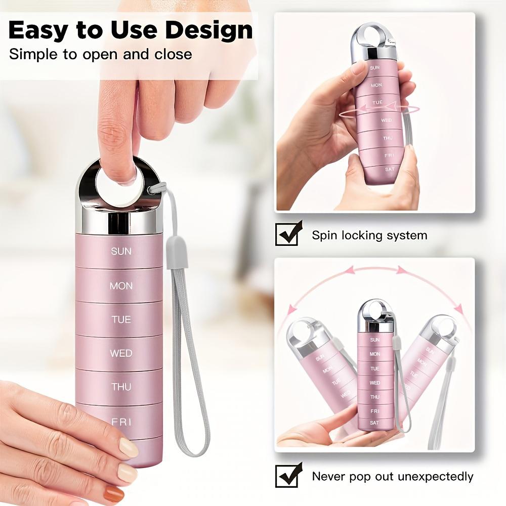 Metal Travel Pill Organizer, Portable Waterproof Weekly Pill Box, Large Aluminum Alloy Container, 7 Day Daily Medicine Organizer