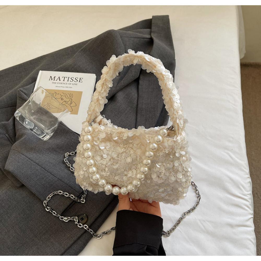 Small Square Bag Fashiable Sequin Bag Pearl Chain Bag New For Daily Shopping Party
